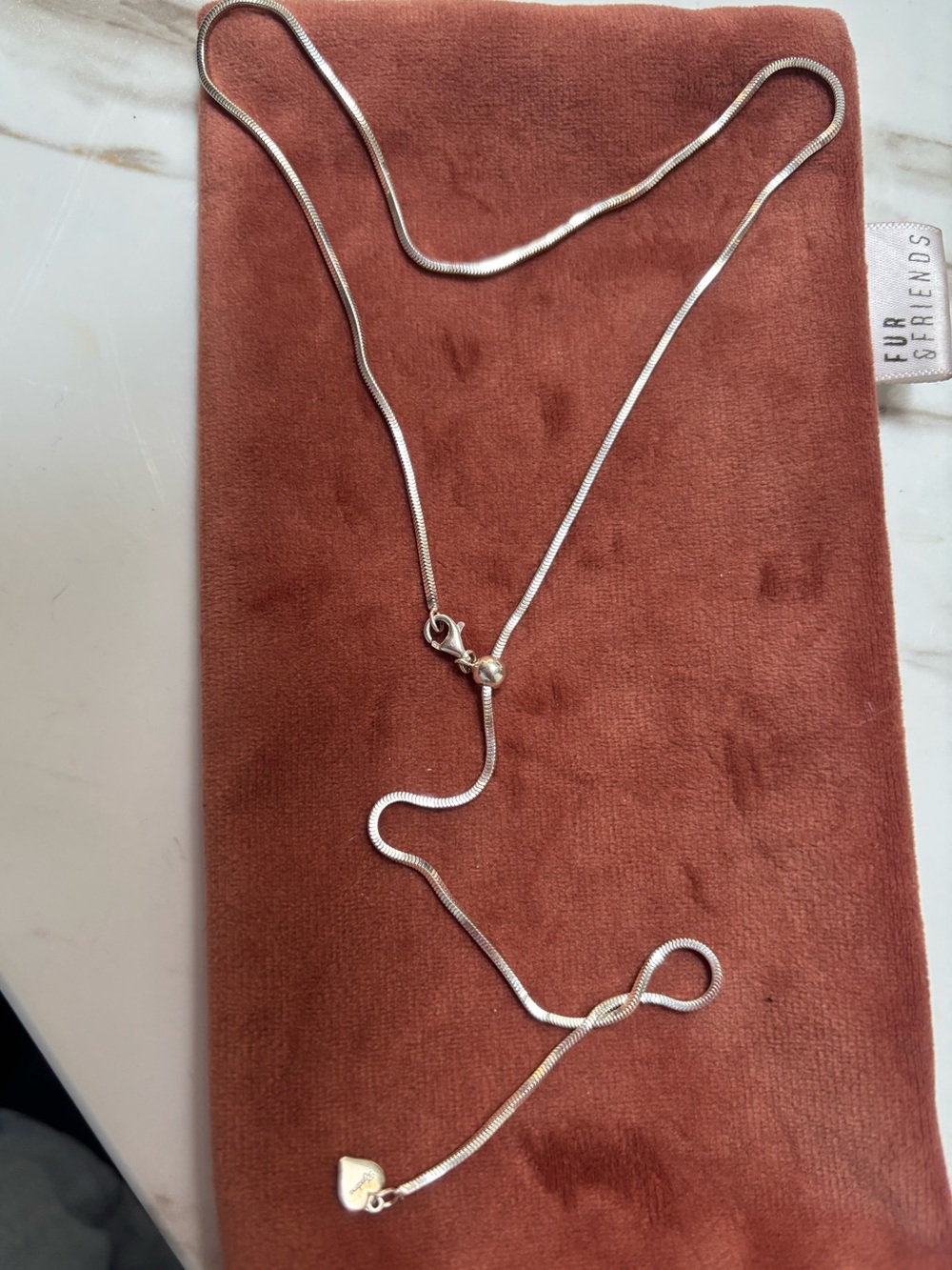 Sterling Silver Adjustable snake chain Heart Pendant Necklace - Silver